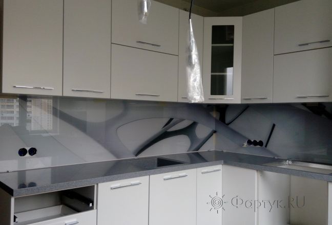 Фартук для кухни фото: белый абстрактный рисунок, заказ #ГМУТ-748, Белая кухня. Изображение 199946