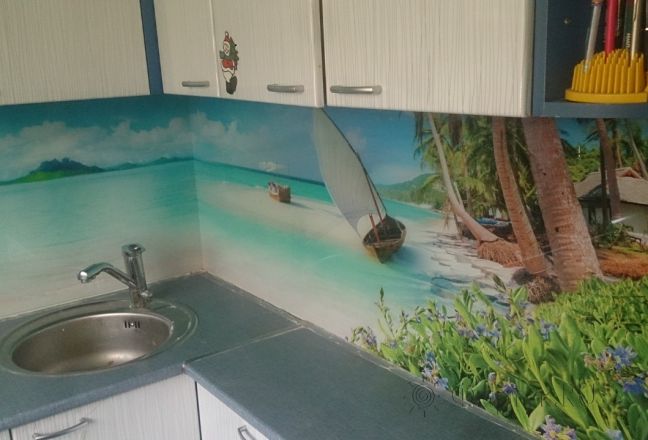 Фартук для кухни фото: берег моря, заказ #УТ-1012, Белая кухня. Изображение 111428