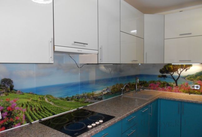 Стеклянная фото панель: берег моря, заказ #УТ-1453, Синяя кухня. Изображение 186754 