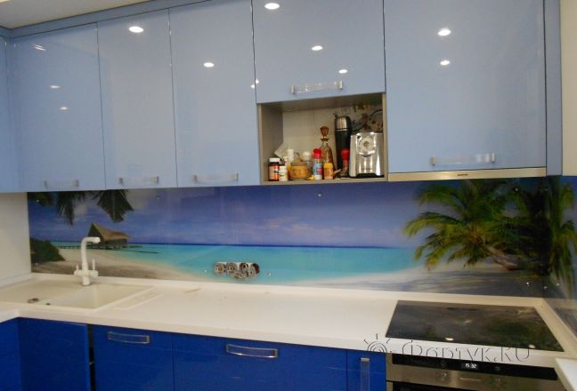 Стеклянная фото панель: берег у моря, заказ #УТ-1965, Синяя кухня. Изображение 82952