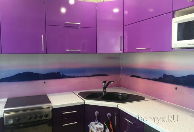 Фартук фото: берег у моря, заказ #КРУТ-975, Фиолетовая кухня. Изображение 215324