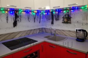 Фартук для кухни фото: березы в снегу, заказ #УТ-1249, Белая кухня.