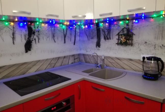 Фартук для кухни фото: березы в снегу, заказ #УТ-1249, Белая кухня. Изображение 182900
