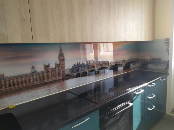 Стеклянная фото панель: биг-бен, лондон, заказ #ИНУТ-8794, Синяя кухня.