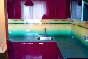 Фартук фото: бирюзовое море., заказ #S-404, Фиолетовая кухня.