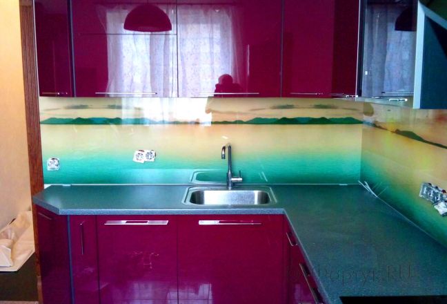 Фартук фото: бирюзовое море., заказ #S-404, Фиолетовая кухня. Изображение 111556
