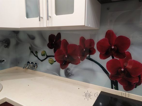 Скинали фото: бордовая орхидея, заказ #ИНУТ-7718, Красная кухня.