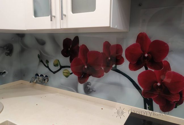 Скинали фото: бордовая орхидея, заказ #ИНУТ-7718, Красная кухня. Изображение 186016