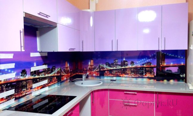 Фартук фото: бруклинский мост в фиолетовых оттенках, заказ #УТ-1357, Фиолетовая кухня.