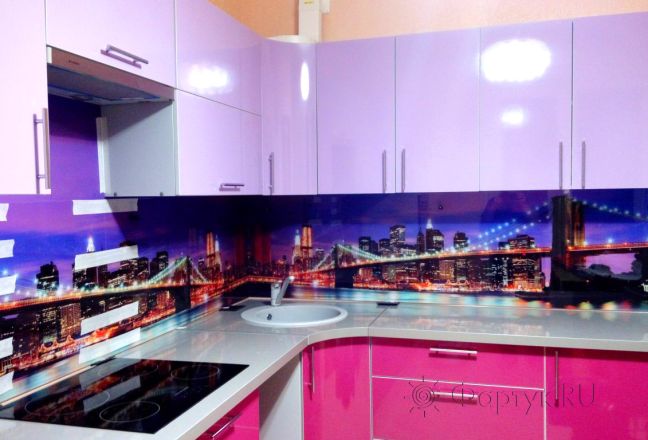 Фартук фото: бруклинский мост в фиолетовых оттенках, заказ #УТ-1357, Фиолетовая кухня. Изображение 110840
