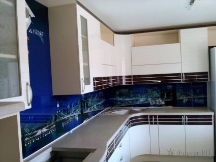 Фартук для кухни фото: бруклинский мост в голубых огнях., заказ #S-359, Белая кухня.