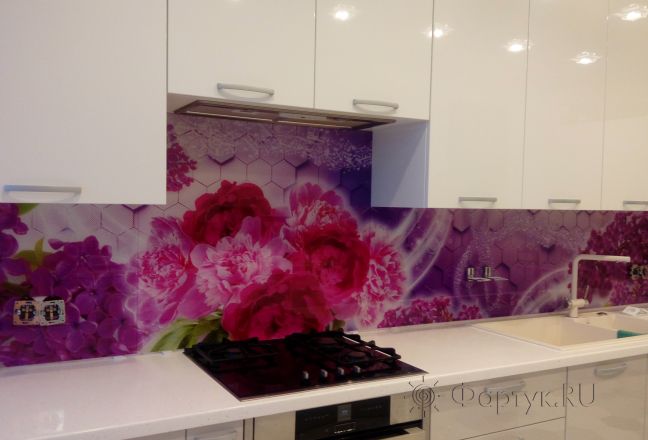 Фартук для кухни фото: букеты цветов, заказ #ИНУТ-302, Белая кухня.