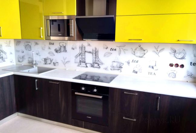 Скинали для кухни фото: чай - коллаж, заказ #ИНУТ-2021, Желтая кухня.