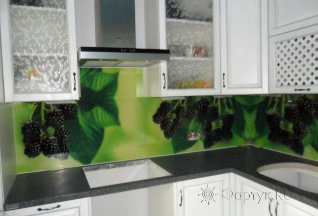 Фартук для кухни фото: черника на зеленом фоне., заказ #SN-336, Белая кухня. Изображение 112112