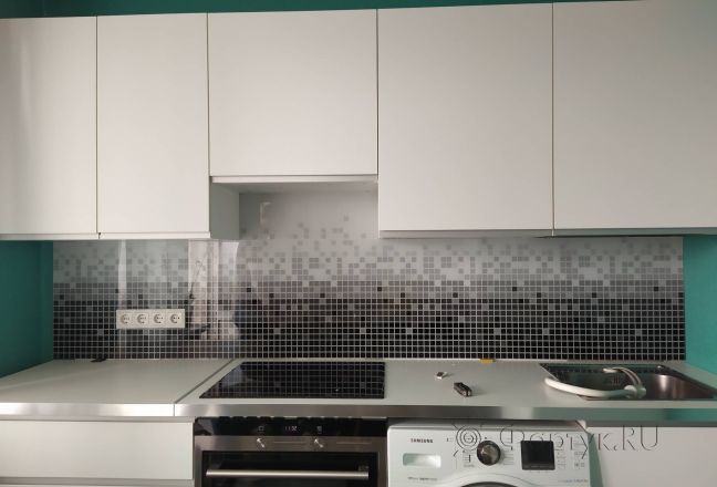 Фартук для кухни фото: черно-белые квадраты, заказ #ИНУТ-10059, Белая кухня. Изображение 110614