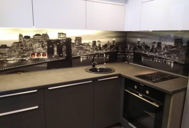 Стеновая панель фото: черно-белый бруклин, заказ #ИНУТ-4980, Серая кухня. Изображение 110850