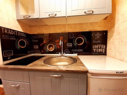 Стеклянная фото панель: черный кофе и молочный шоколад с орешками, заказ #ИНУТ-8535, Синяя кухня.