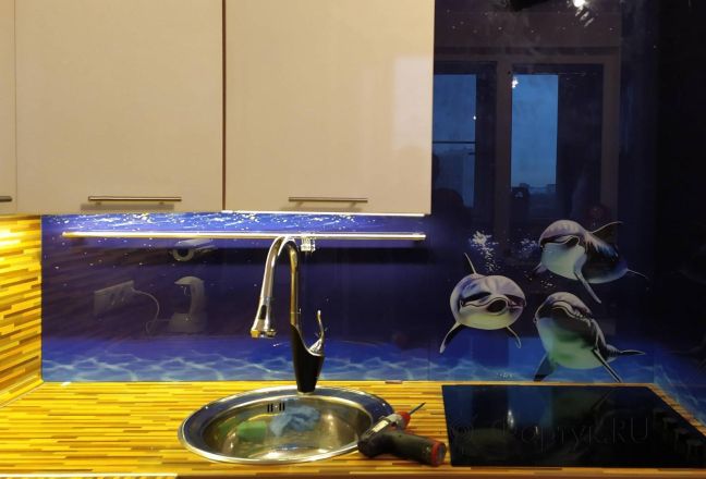 Фартук с фотопечатью фото: дельфины, заказ #ИНУТ-4507, Коричневая кухня.