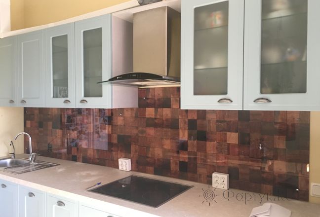 Стеновая панель фото: деревянная мозайка, заказ #КРУТ-640, Серая кухня. Изображение 197110