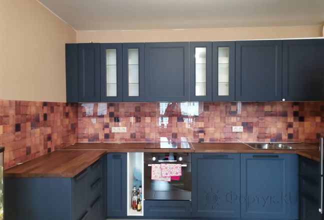 Стеновая панель фото: деревянная мозайка, заказ #ИНУТ-12138, Серая кухня. Изображение 197110