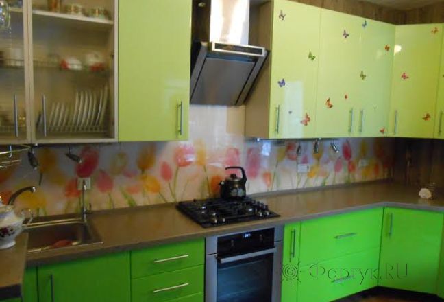 Скинали для кухни фото: дизайн с использованием изображения тюльпанов., заказ #SK-1118, Зеленая кухня.