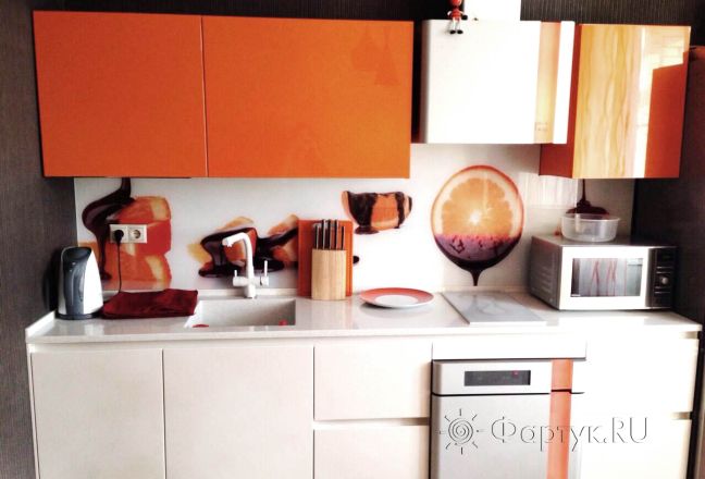 Фартук стекло фото: дольки апельсина в шоколаде , заказ #SK-221, Оранжевая кухня. Изображение 112082