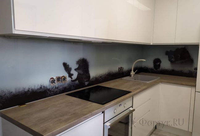 Фартук для кухни фото: ежик в тумане, заказ #ИНУТ-4066, Белая кухня.