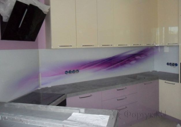 Фартук фото: фиолетовая абстрактная волна., заказ #УТ-68, Фиолетовая кухня.