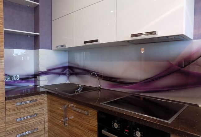 Фартук с фотопечатью фото: фиолетовая абстрактная волна, заказ #УТ-535, Коричневая кухня. Изображение 181324