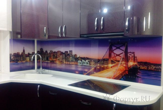 Фартук фото: фиолетовая панорама сан-франциско, заказ #ИНУТ-896, Фиолетовая кухня. Изображение 87594