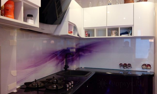 Фартук фото: фиолетовая волна, заказ #УТ-1709, Фиолетовая кухня.