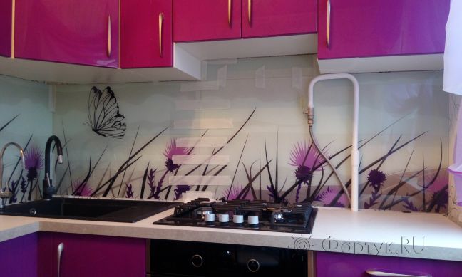 Фартук фото: фиолетовые бабочки, заказ #ИНУТ-169, Фиолетовая кухня.