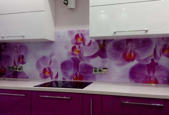 Фартук фото: фиолетовые орхидеи, заказ #УТ-2082, Фиолетовая кухня. Изображение 111368