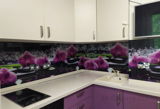 Фартук фото: фиолетовые орхидеи, заказ #ИНУТ-5962, Фиолетовая кухня. Изображение 198184