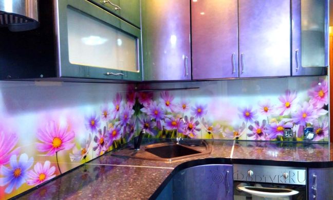 Фартук фото: фиолетовые цветы, заказ #УТ-1740, Фиолетовая кухня.