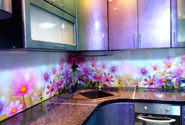 Фартук фото: фиолетовые цветы, заказ #УТ-1740, Фиолетовая кухня. Изображение 112908