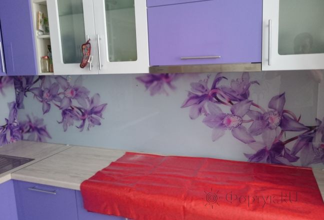 Фартук фото: фиолетовые цветы, заказ #КРУТ-004, Фиолетовая кухня. Изображение 111974