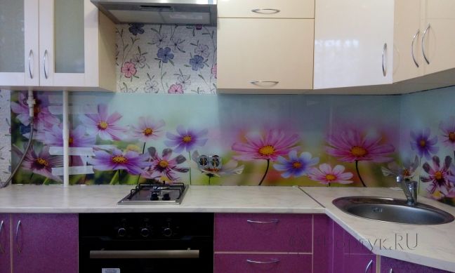 Фартук фото: фиолетовые цветы, заказ #ИНУТ-147, Фиолетовая кухня.