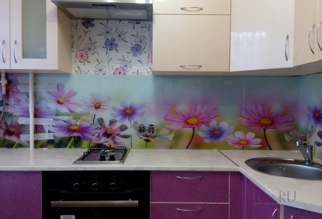 Фартук фото: фиолетовые цветы, заказ #ИНУТ-147, Фиолетовая кухня. Изображение 112908