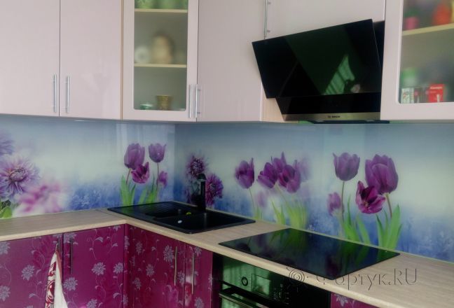 Фартук фото: фиолетовые цветы, заказ #ИНУТ-1240, Фиолетовая кухня. Изображение 205340