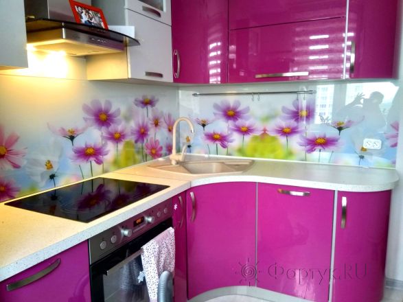 Фартук фото: фиолетовые цветы, заказ #ИНУТ-1485, Фиолетовая кухня.