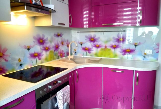 Фартук фото: фиолетовые цветы, заказ #ИНУТ-1485, Фиолетовая кухня.