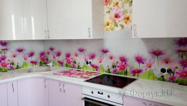 Фартук фото: фиолетовые цветы, заказ #ИНУТ-3216, Фиолетовая кухня.