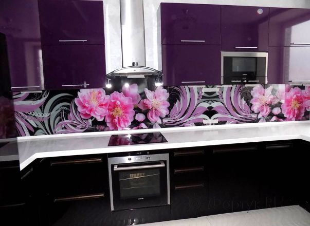 Фартук фото: фиолетовые цветы, заказ #УТ-355, Фиолетовая кухня.