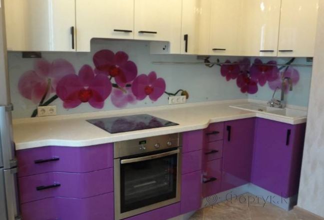 Фартук фото: фиолетовые цветы., заказ #НК120420-2, Фиолетовая кухня. Изображение 111358