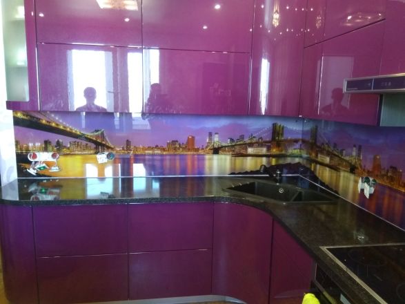 Фартук фото: фиолетовый закат, заказ #ИНУТ-1182, Фиолетовая кухня.