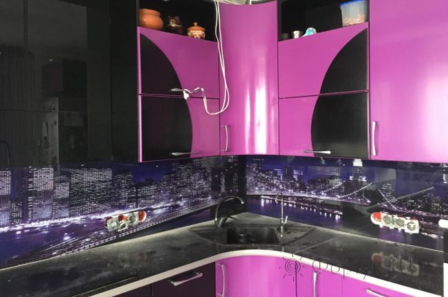 Фартук фото: фиолетовый закат, заказ #КРУТ-702, Фиолетовая кухня.