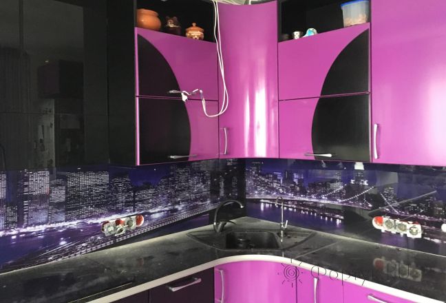 Фартук фото: фиолетовый закат, заказ #КРУТ-702, Фиолетовая кухня. Изображение 110848