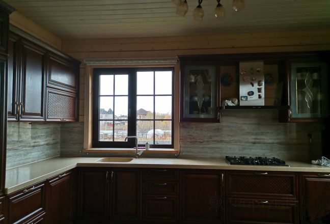 Фартук с фотопечатью фото: фон текстуры мрамора травертино, заказ #ИНУТ-10534, Коричневая кухня. Изображение 348292