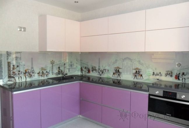 Фартук фото: французские улочки в фиолетовом оттенке., заказ #SN-246, Фиолетовая кухня.